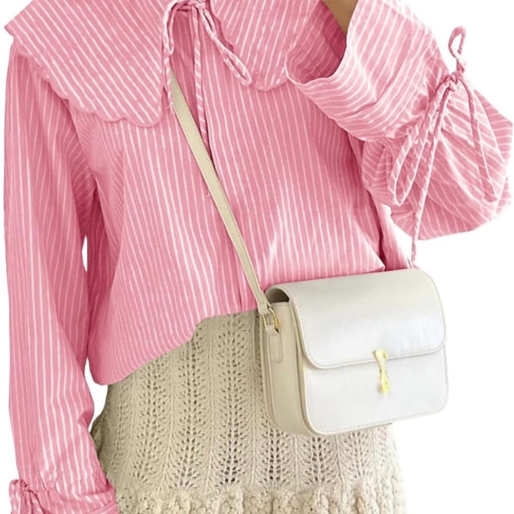 Extra large collar Pink Striped Women's Top